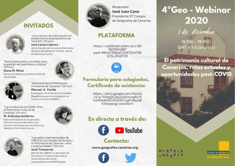Webinar 4 "El Patrimonio Cultural de Canarias, retos actuales y oportunidades post-COVID"